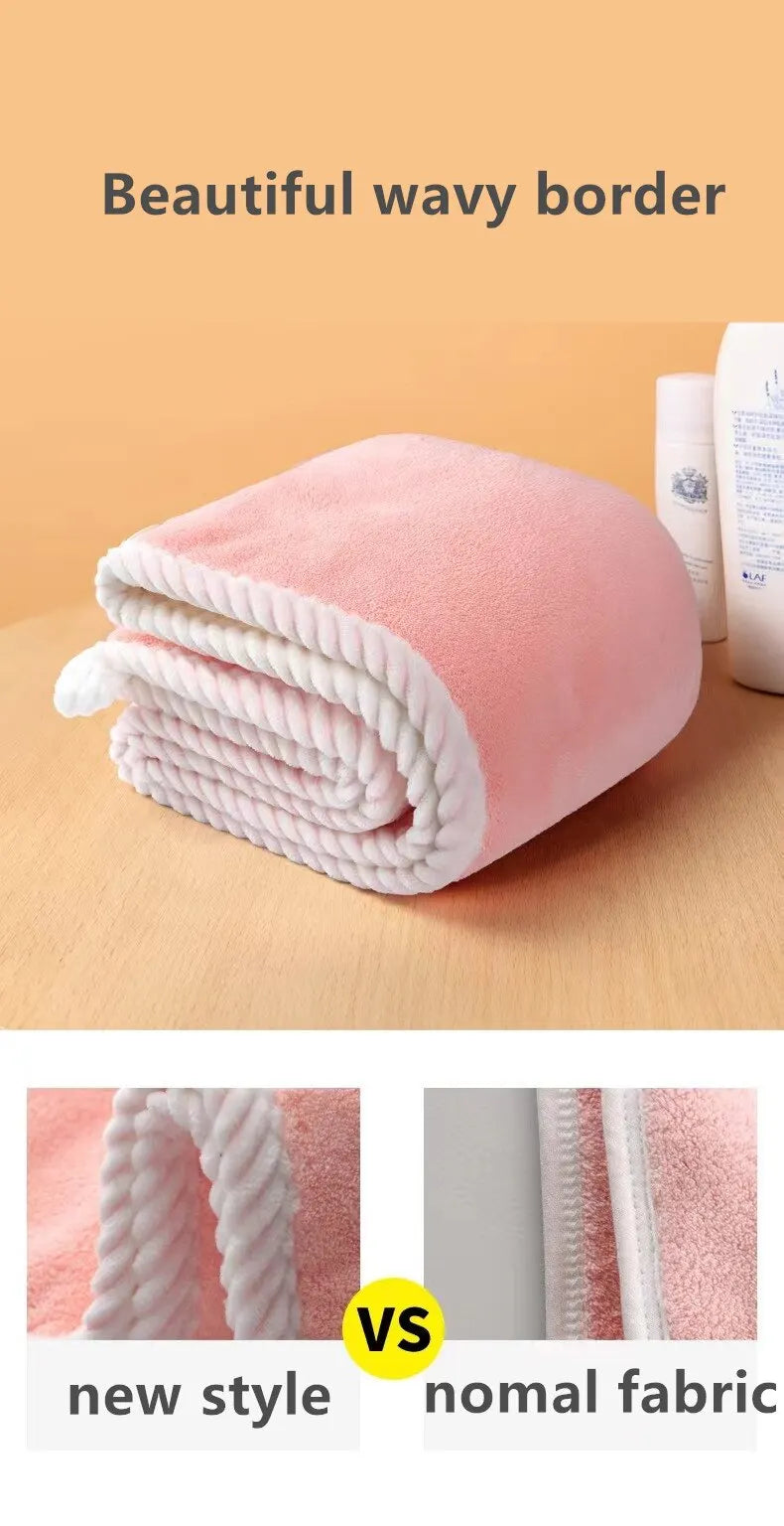 Double Thick Dry Hair Towel Double Sides Use Dry Hair Cap Multi-color Strong Absorbent Rippled Edge Thick Quick Drying Bath Hat