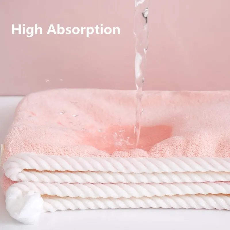 Double Thick Dry Hair Towel Double Sides Use Dry Hair Cap Multi-color Strong Absorbent Rippled Edge Thick Quick Drying Bath Hat