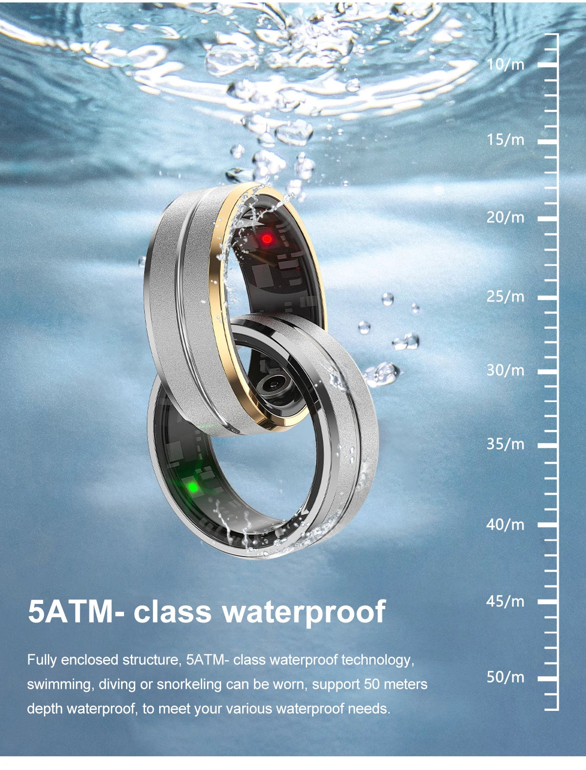 Smart Ring, Bluetooth 5.1,Fitness Tracker,Health and Sleep Monitor, 5ATM Waterproof, Multi-sport Mode