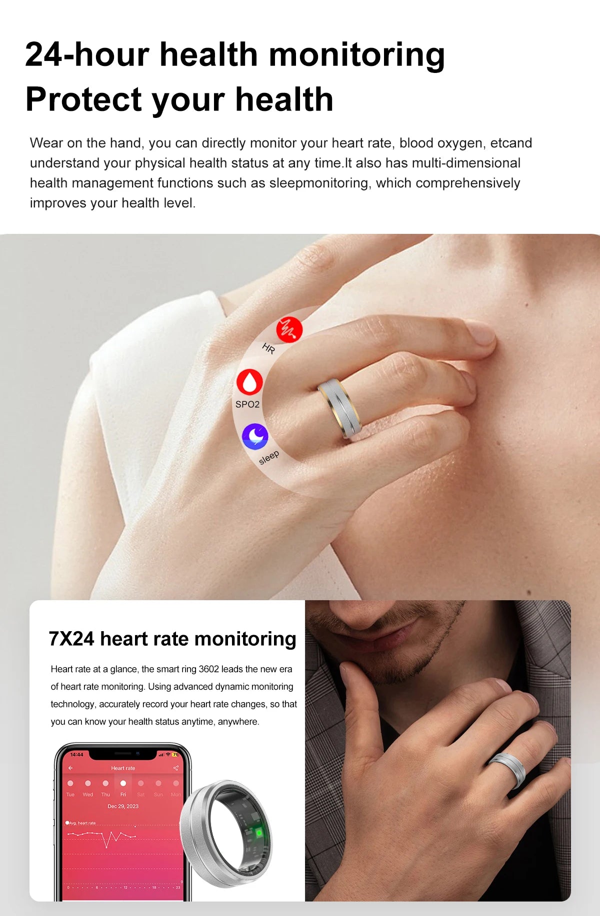 Smart Ring, Bluetooth 5.1,Fitness Tracker,Health and Sleep Monitor, 5ATM Waterproof, Multi-sport Mode